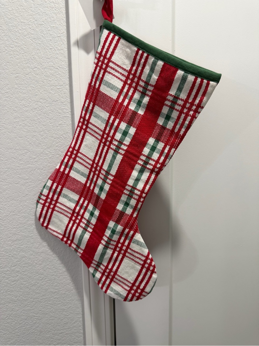 Sleigh Bell Bistro Christmas Red Green White Plaid Holiday Stocking